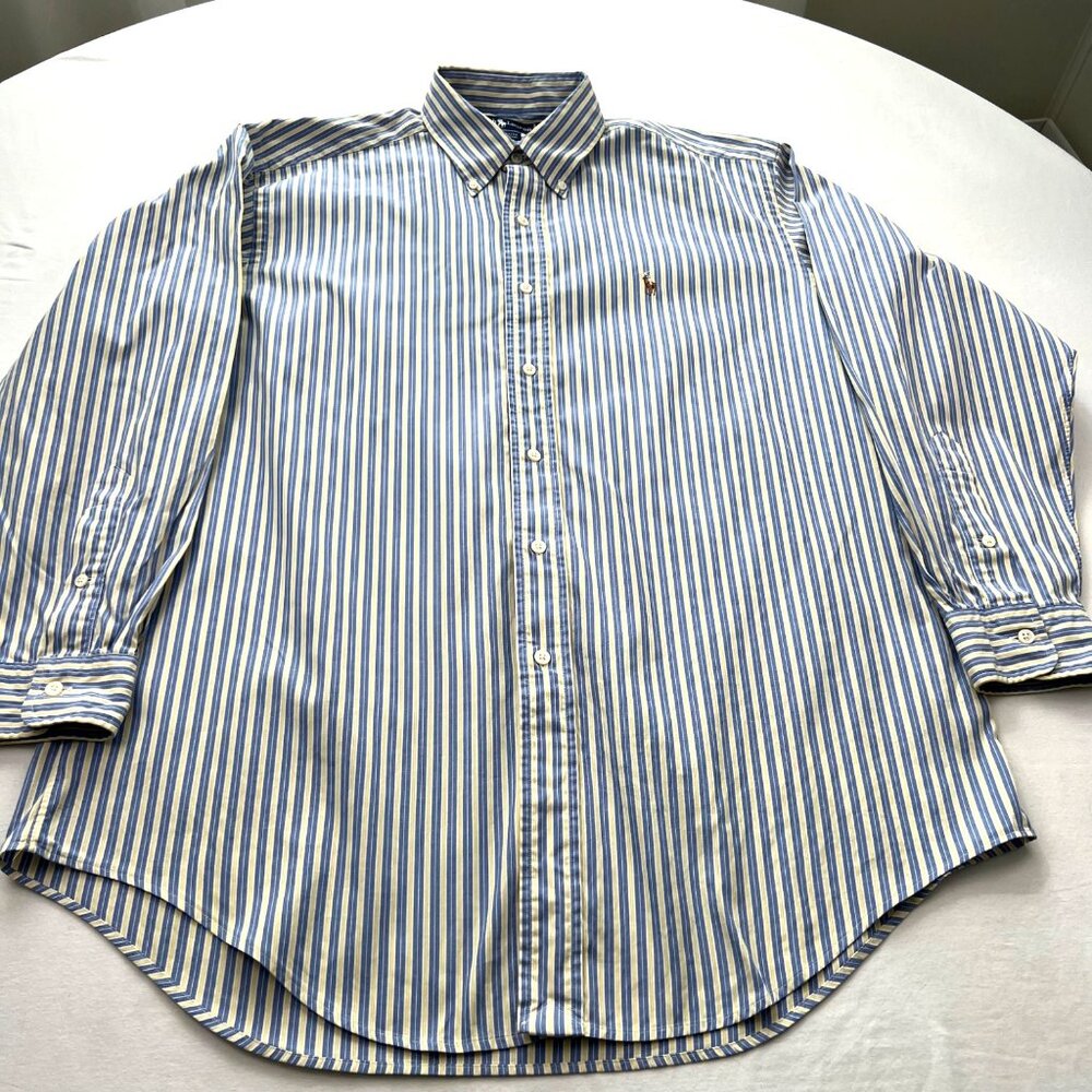Ralph Lauren Flesh Pony Mens Shirt 16 Striped Button Yarmouth 33 Long Sleeve XL - Picture 6 of 9